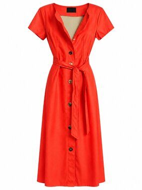 Red Faux Leather Belted Trench Coat + Mini Purse XS Y2K